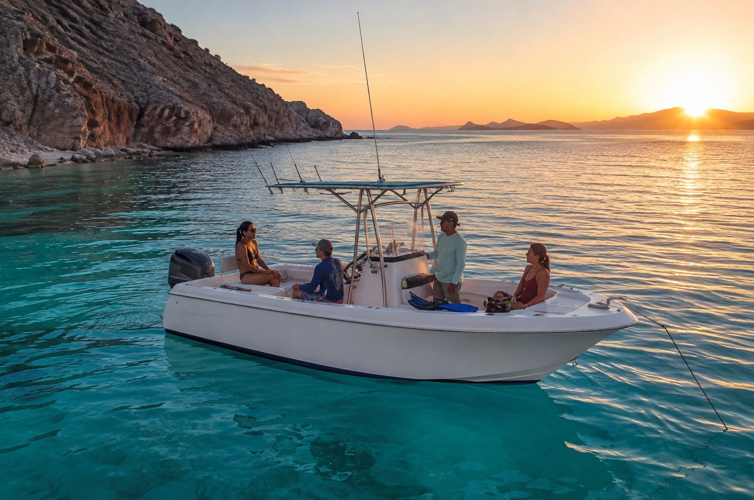 Private charter at sunset on the Sea of Cortez